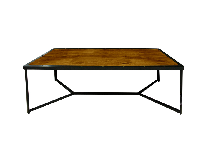 MESA DE CENTRO BRE VINTAGE CUBIERTA MADERA NOGAL CON BASE NEGRA (41×120×60cm)