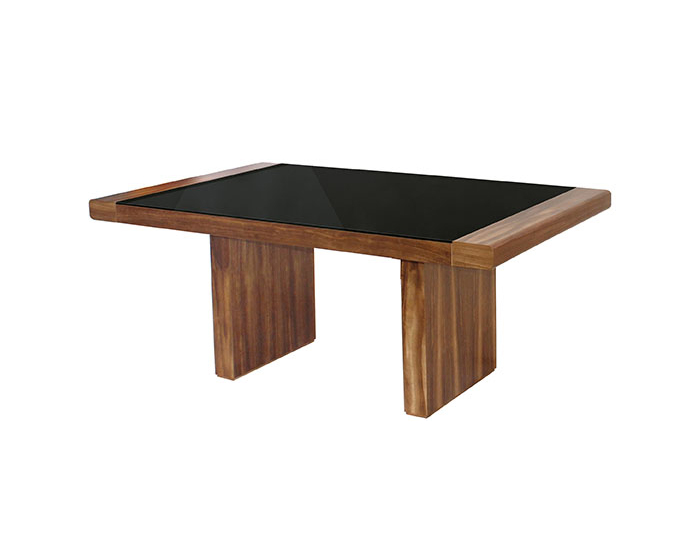 MESA DE COMEDOR ILAN CUBIERTA DE CHAPA DE PAROTA Y CRISTAL PARA 6 PERSONAS (180×105cm)