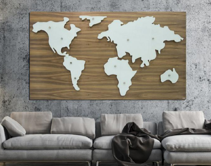 DECORACIÓN DE CRISTAL PARA PARED MAPA MUNDI CON CUADRO DE MADERA (140×210cm)